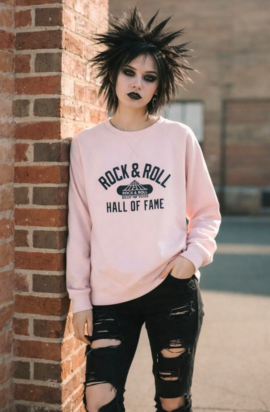 Rock & Roll Hall of Fame Cleveland Champion Barely Pink Womens Sweatshirt S 2 4